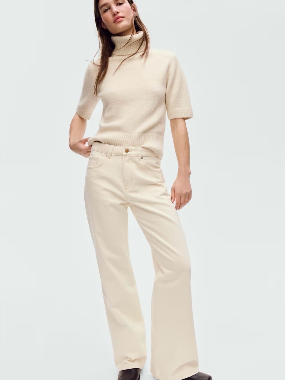 H&M Bleeker High-rise Wide-leg Jeans in Light Beige Size 4